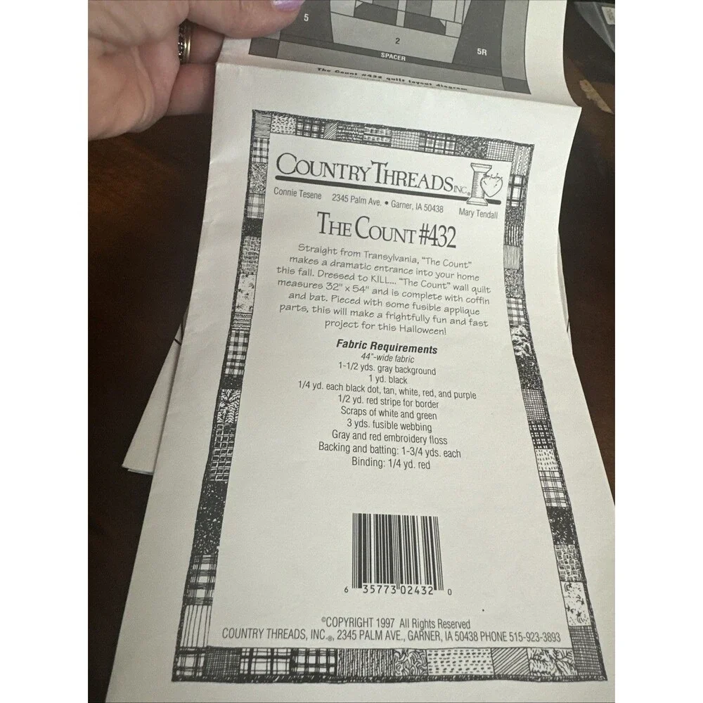 VTG 1997 Country Threads The Count #432 Quilt Uncut Pattern 32X54 Inches